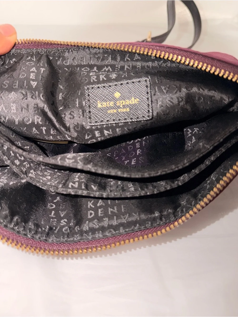 kate spade purple satin clutch with black beaded floral trim